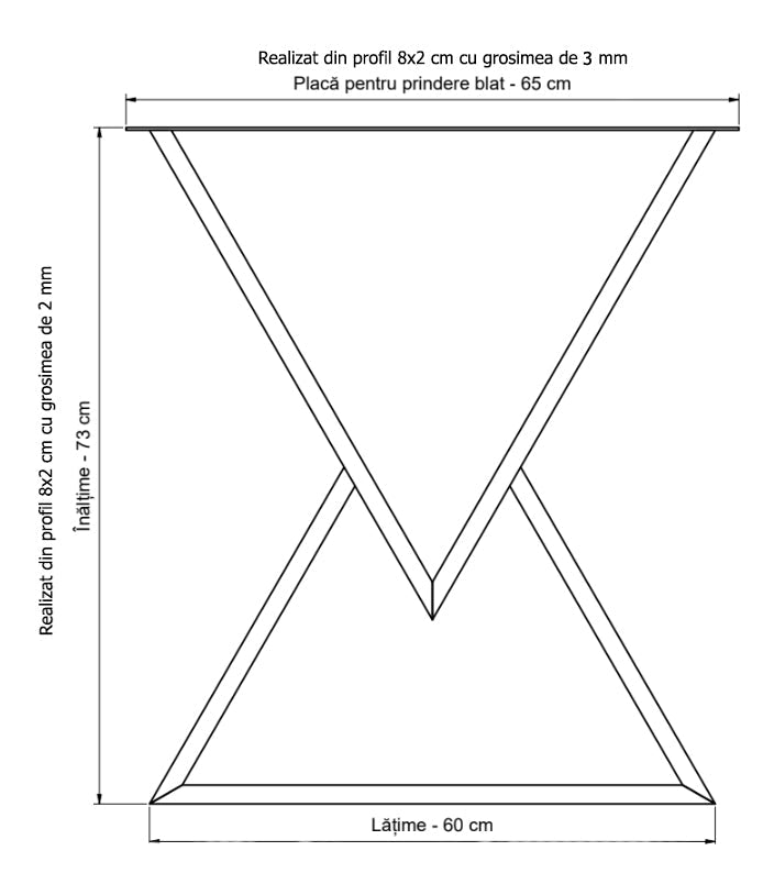 Picioare metalice masa, set metal, 2 bucati, mobilier dining, 65 x 72 x 8 cm - BUZ.RO