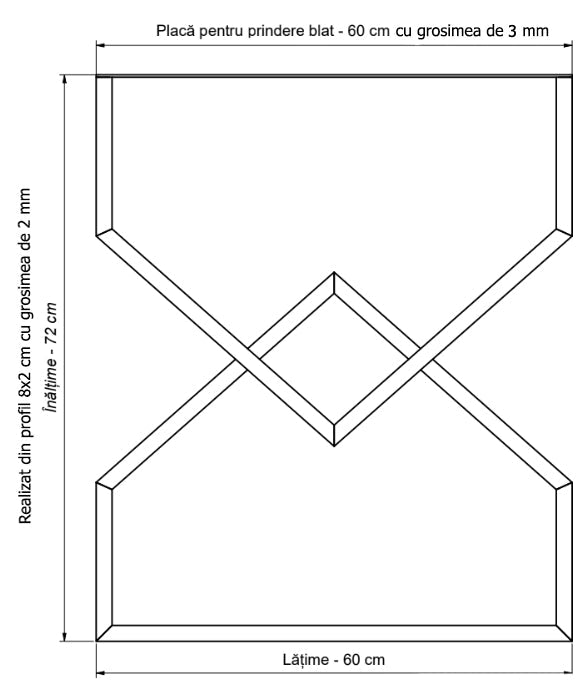 Picioare metalice masa, set metal, 2 bucati, mobilier dining, 65x8x72 cm - BUZ.RO