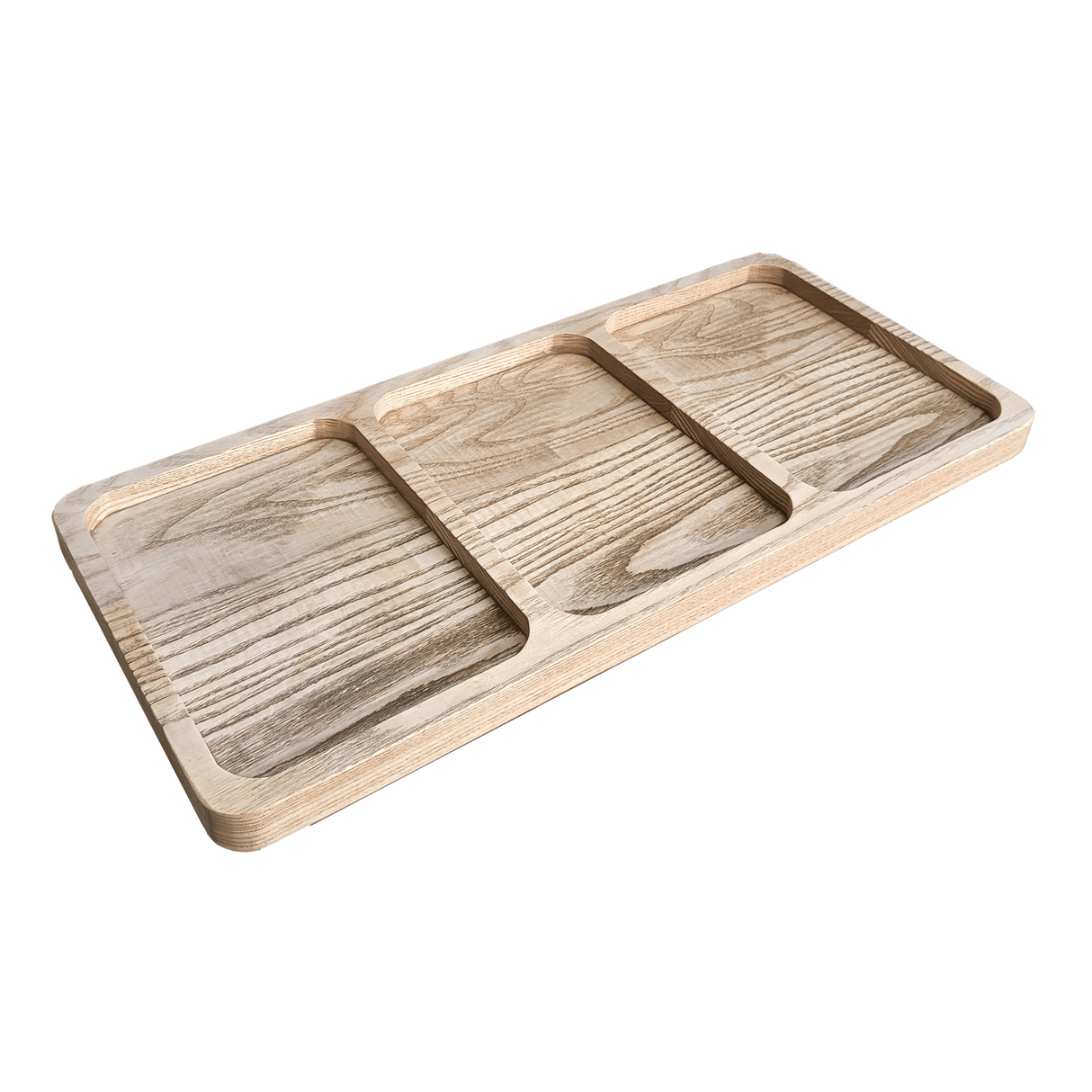 Platou Servire Frasin | 3 Compartimente | 45x21x2cm | Lemn Masiv | Ulei Natural - BUZ.RO
