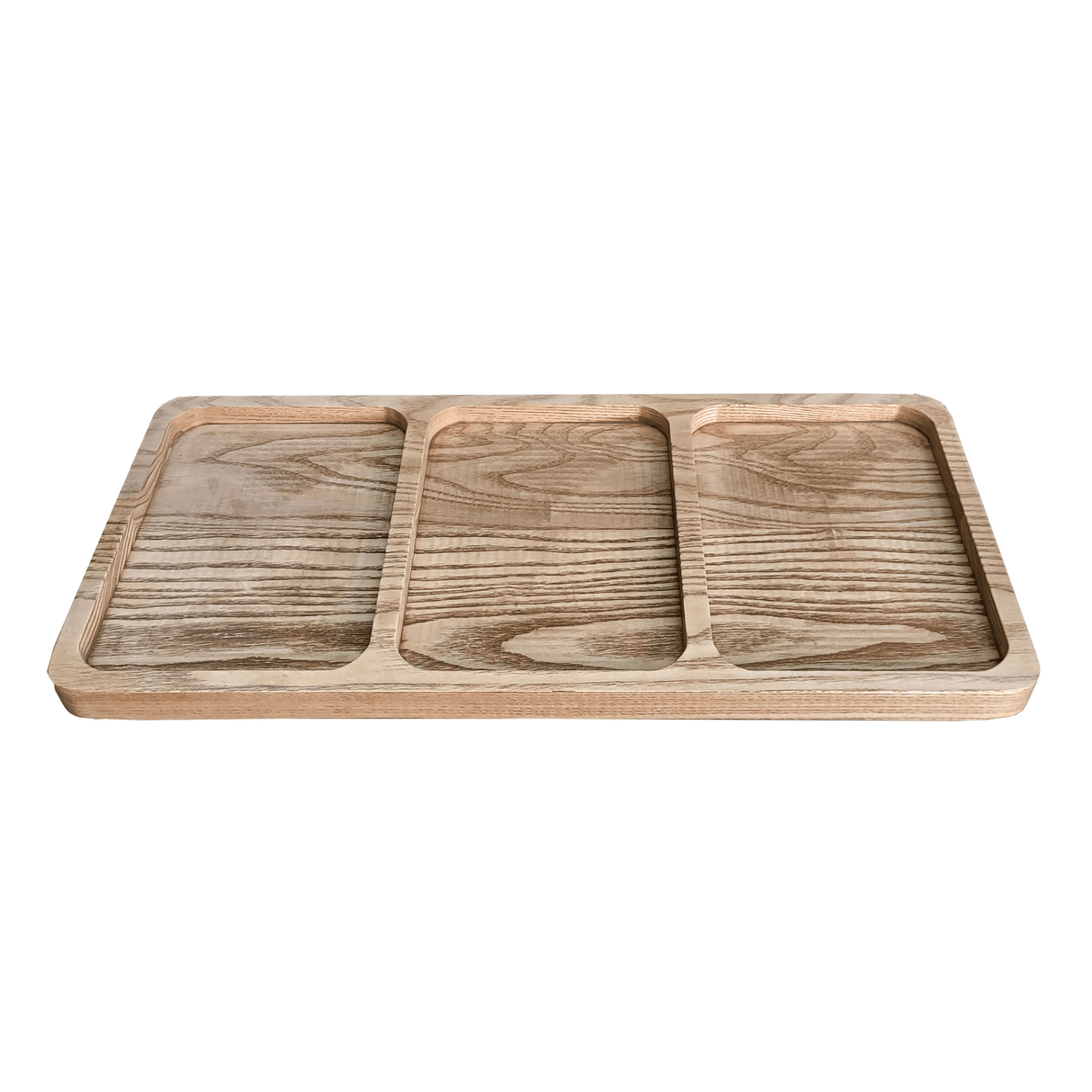 Platou Servire Frasin | 3 Compartimente | 45x21x2cm | Lemn Masiv | Ulei Natural - BUZ.RO