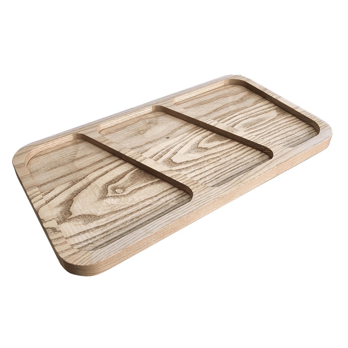 Platou Servire Frasin | 3 Compartimente | 45x25x2cm | Lemn Masiv | Ulei Natural - BUZ.RO