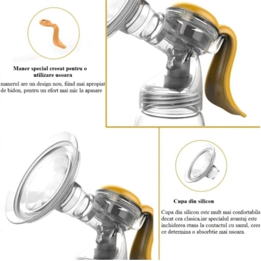 Pompa de san manuala Doopser, alaptare naturala, biberon cu senzor temperatura, tetina, cupa silicon, 2 nivele ajustabile
