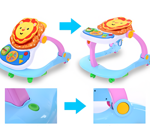 Premergator cu antepremergator 4 in 1 convertibil, centru de activitati cu lumini si sunete, cu jucarii detasabile, maner, 0-36 luni, leu, multicolor