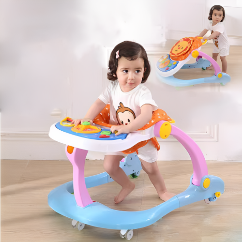 Premergator cu antepremergator 4 in 1 convertibil, centru de activitati cu lumini si sunete, cu jucarii detasabile, maner, 0-36 luni, leu, multicolor