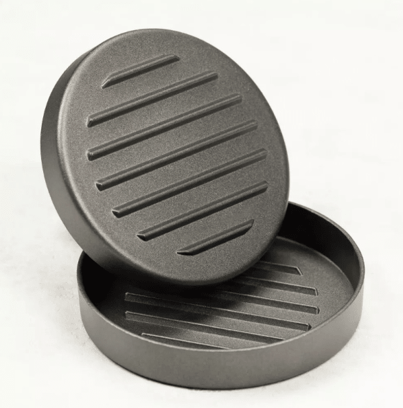 Presa aluminiu burgeri| carne|gratar| 12 cm| Acoperire antiaderenta| Maner plastic - BUZ.RO