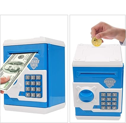 Pusculita, jucarie interactiva tip seif pentru copii albastru