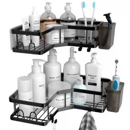 Raft de dus, tip etajera colt, organizator baie, etajera baie, coltar, din otel inoxidabil, set 2 buc