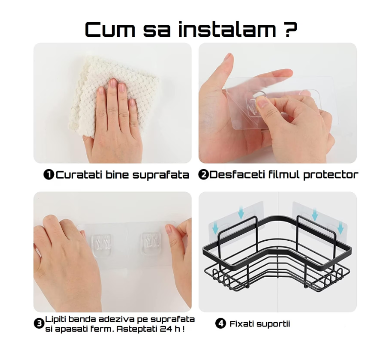 Raft de dus, tip etajera colt, organizator baie, etajera baie, coltar, din otel inoxidabil, set 2 buc