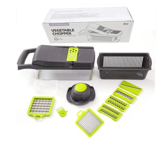 Razatoare multifunctionala, legume, fructe, 9 piese, lame inox, maner protectie