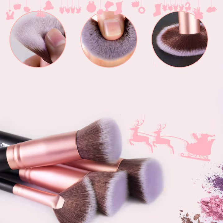 Pensule Machiaj Profesionale – 14 Piese pentru Față, Ochi și Buze, Peri Moi, Ergonomice