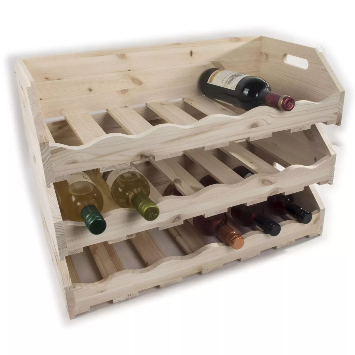 Suport sticle vin, raft vin, din lemn, rezistent, stivuibil pt casa sau beci