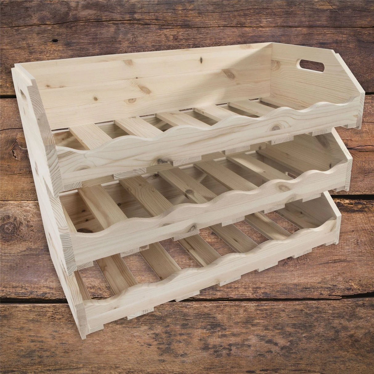 Suport sticle vin, raft vin, din lemn, rezistent, stivuibil pt casa sau beci