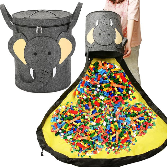 Sac 2in1, pentru depozitare si transport jucarii, diametru 150 cm, model elefant
