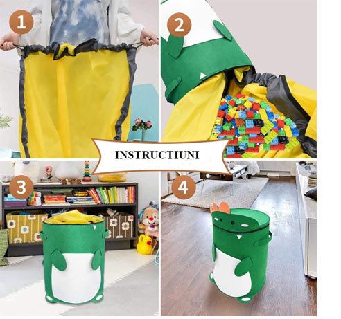 Sac 2in1, pentru depozitare si transport jucarii, diametru 150 cm, model  dinozaur