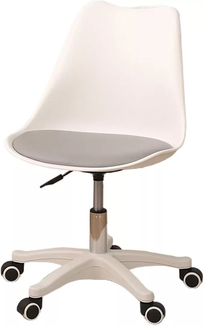 Scaun birou ergonomic, cu roti și inaltime reglabila, pentru adulti si copii, cosmetica, coafor, alb - BUZ.RO