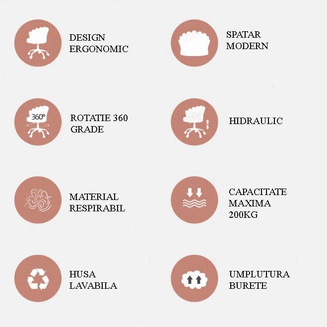 Scaun birou, modern, catifea, elegant, ergonomic, rotativ, inaltime reglabila intre 37 - 47 cm - BUZ.RO