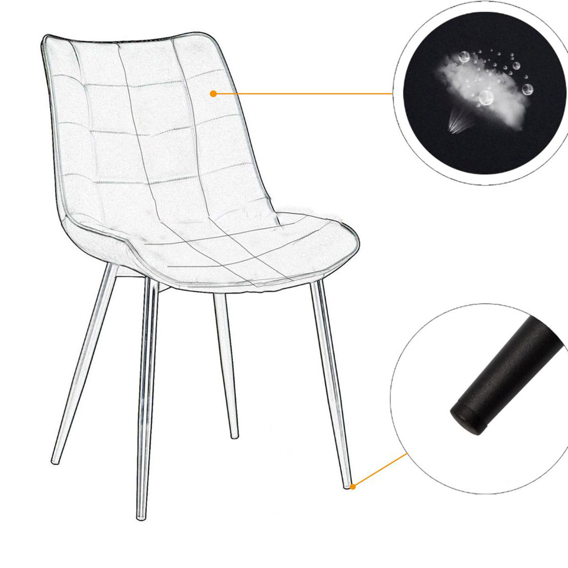 Scaun catifea, scaun bucatarie, scaun bar, scaun dining, scaun tapitat, cadru metalic, perna burete, elegant, ergonomic 85.5x 46 cm - BUZ.RO