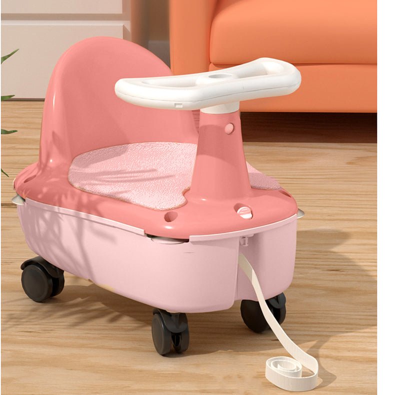 Scaun de baie si tricicleta 2in1 pentru bebe , cu husa antiderapanta, cutie depozitare pe roti, universal, +6 luni, roz - BUZ.RO