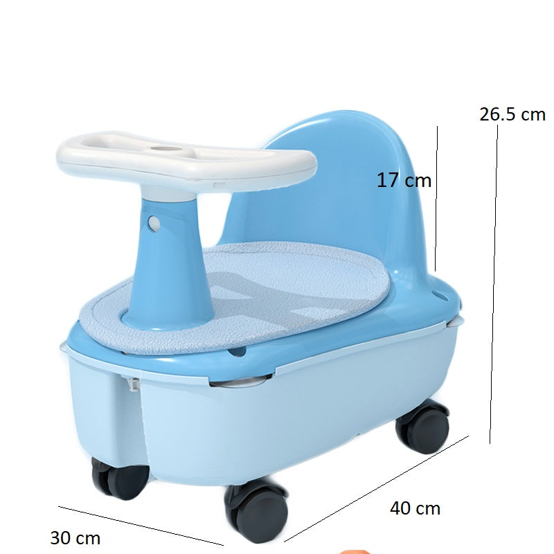 Scaun de baie si tricicleta 2in1 pentru bebe , cu husa antiderapanta, cutie depozitare pe roti, universal, +6 luni, albastru