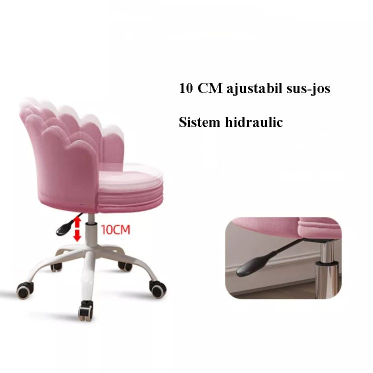 Scaun birou, modern, catifea, elegant, ergonomic, rotativ, inaltime reglabila intre 37-47 cm