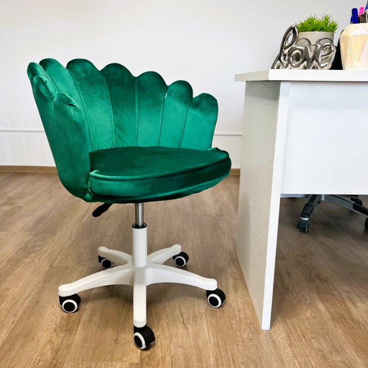 Scaun birou, modern, din catifea, elegant, ergonomic, rotativ, inaltime reglabila intre 74-84 cm, verde
