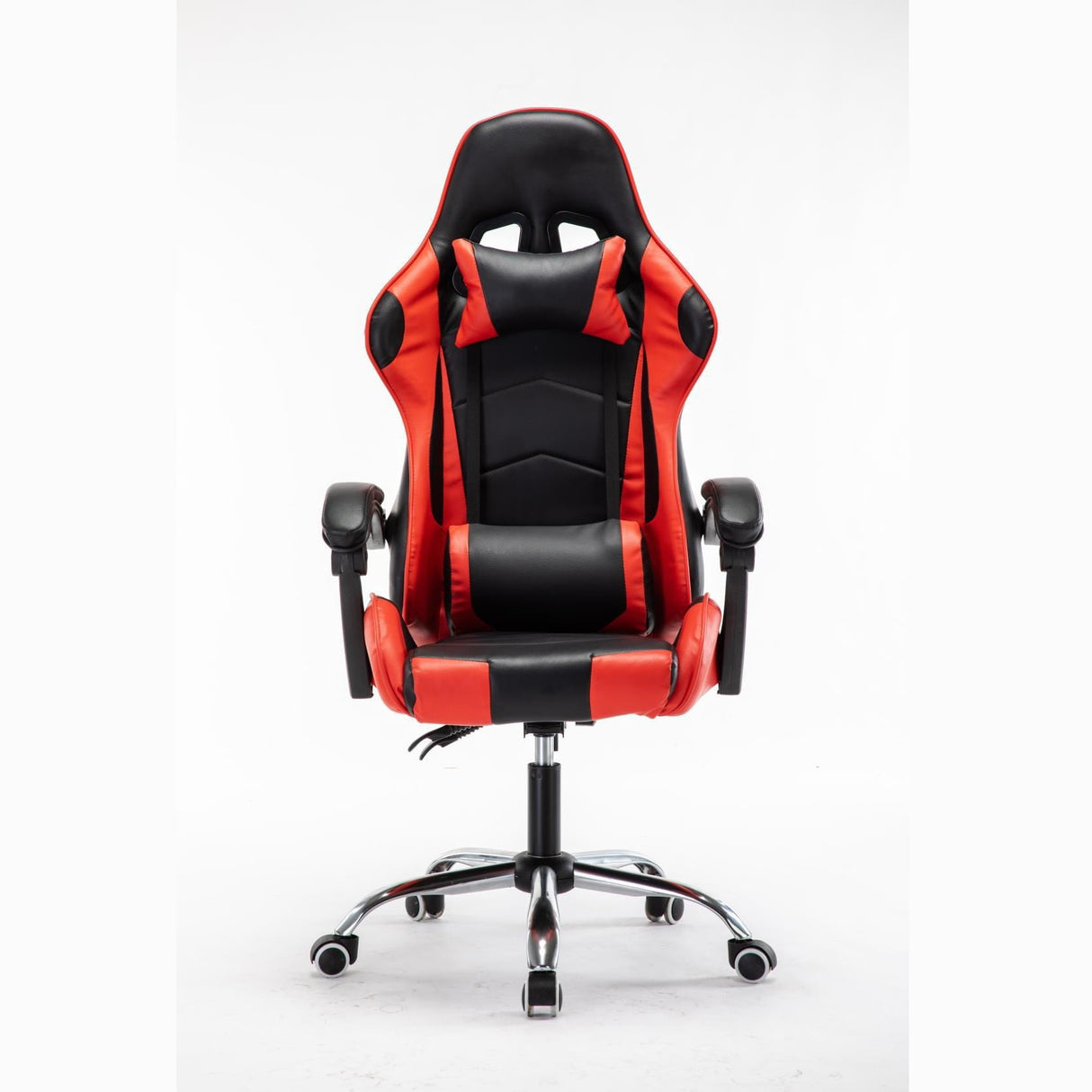 Scaun gaming profesional, ergonomic, cu cadru de otel, din piele sintetica, negru cu rosu - BUZ.RO