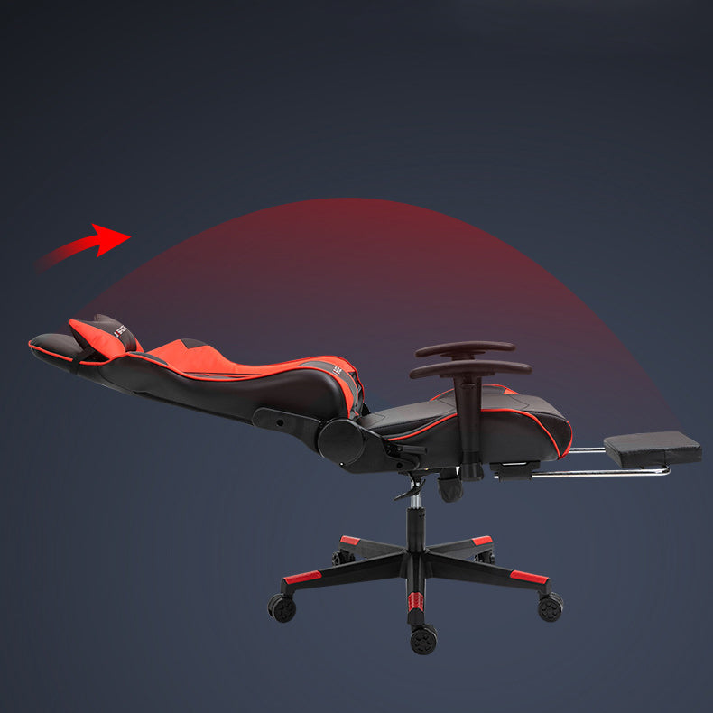 Scaun gaming profesional, ergonomic, cu cadru de otel, din piele sintetica, negru cu rosu