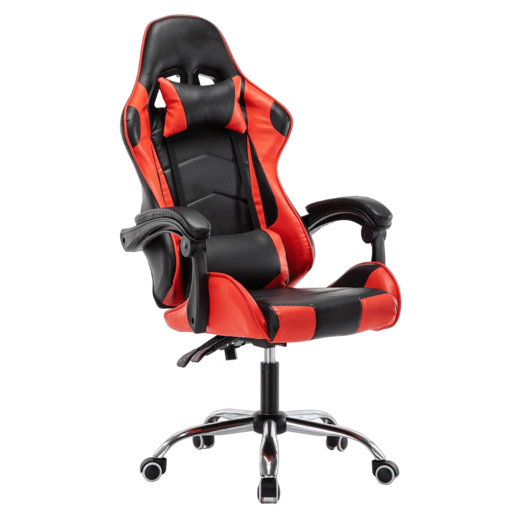Scaun gaming profesional, ergonomic, cu cadru de otel, din piele sintetica, negru cu rosu