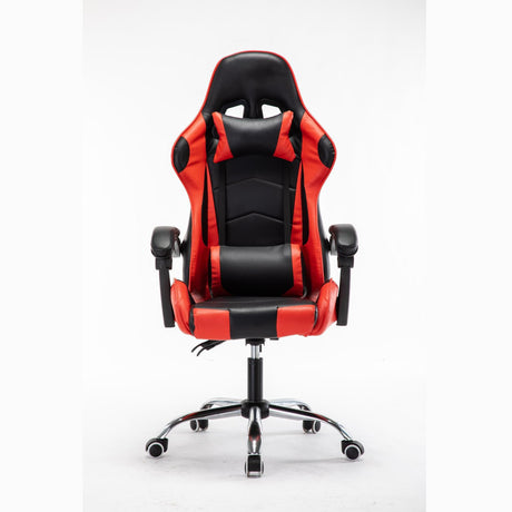Scaun gaming profesional, ergonomic, cu cadru de otel, din piele sintetica, negru cu rosu