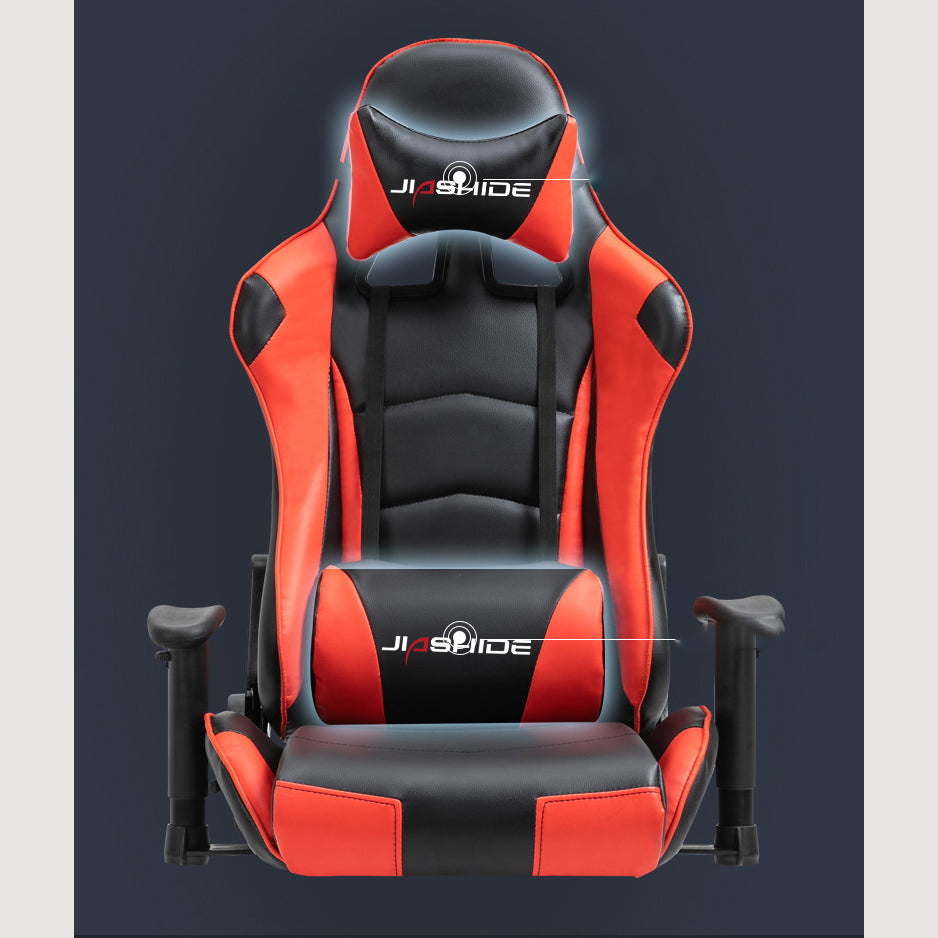 Scaun gaming profesional, ergonomic, cu cadru de otel, din piele sintetica, negru cu rosu