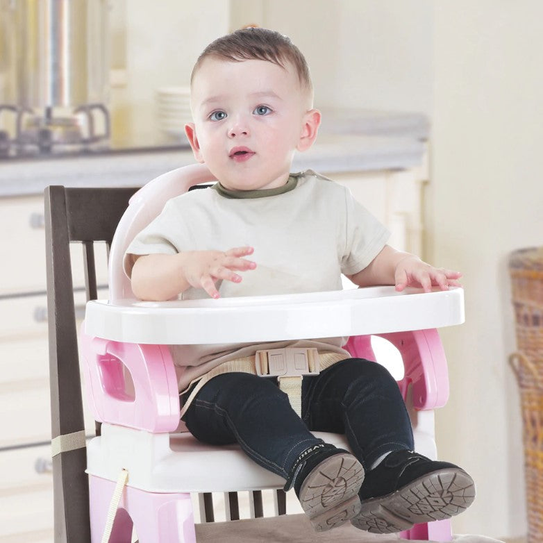 Scaun inaltator de masa, pentru bebe, copii, booster, pliabil si reglabil, roz