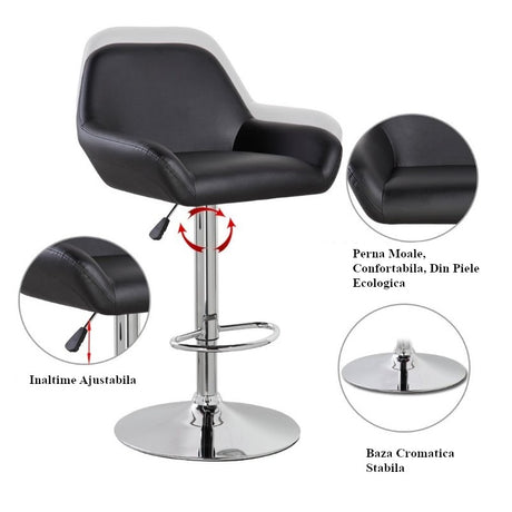 Scaun bar / bucatarie / salon cu inaltime ajustabila, husa piele ecologica , suport picioare