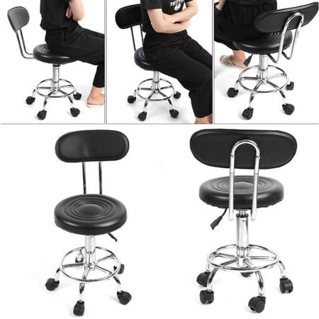 Scaun salon, pedichiura, manichiura, cosmetica, taburet, frizerie, hidraulic cu roti si spatar, negru buz