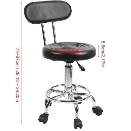 Scaun salon, pedichiura, manichiura, cosmetica, taburet, frizerie, hidraulic cu roti si spatar, negru buz