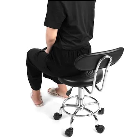 Scaun salon, pedichiura, manichiura, cosmetica, taburet, frizerie, hidraulic cu roti si spatar, negru buz