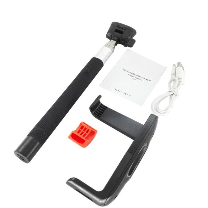 Selfie stick cu bluetooth pe maner, inclinatie reglabila, maxim 1m distanta, negru cu portocaliu, buz - BUZ.RO