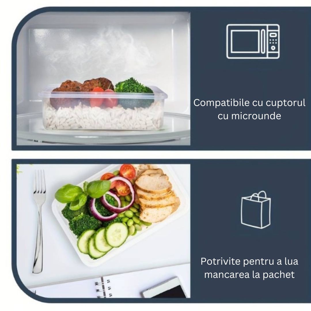 Set 20 recipiente pentru depozitarea alimentelor cu capac ermetic, din plastic, pentru diverse preparate, legume si fructe