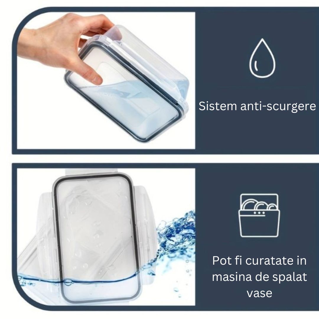 Set 20 recipiente pentru depozitarea alimentelor cu capac ermetic, din plastic, pentru diverse preparate, legume si fructe