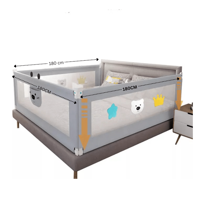 Set 3 bariere protectie culisante pentru pat, inaltime reglabila 68 - 98 cm, 160 cm 180 cm 200 cm - BUZ.RO
