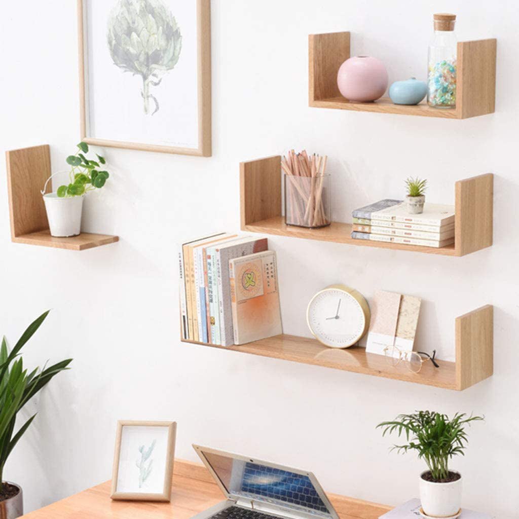 Set 3 etajere decorative suspendate U, material MDF, dimensiuni diferite, culoare stejar - BUZ.RO