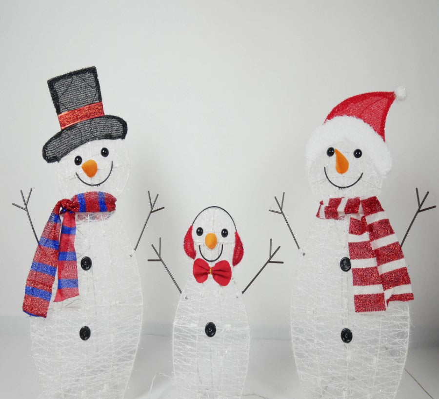 Set 3 oameni de zapada, luminosi pentru Craciun, interior, exterior, 60 leduri, rezistent la apa, lumina alb calda