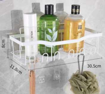 Set raft baie, cu carlige, suporturi pentru sapun, usor de instalat pe perete, fara gaurire, 4 piese