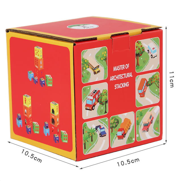 Set 7 cuburi educative, din carton, turn de construit, forme geometrice, numere, meserii, multicolor