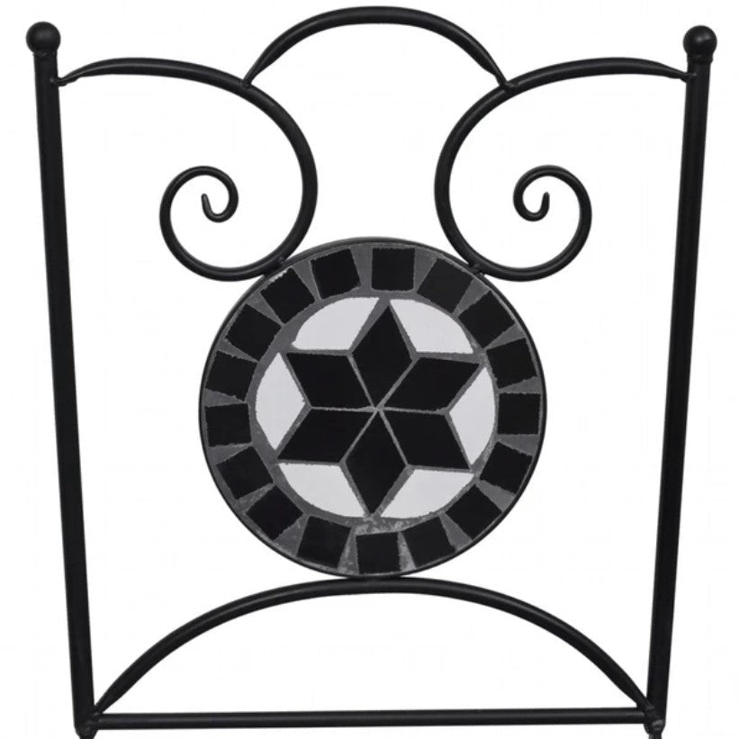 Set bistro, set masa si scaune, 2 scaune, mozaic, cadru de fier, pliabile, pentru interior/exterior, terasa/gradina, alb negru - BUZ.RO