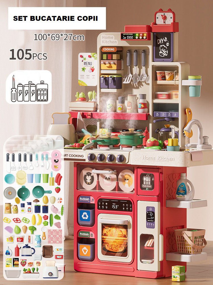 Set bucatarie completa pentru copii,multifunctionala, cu lumini,sunete si accesorii ,101 piese - BUZ.RO