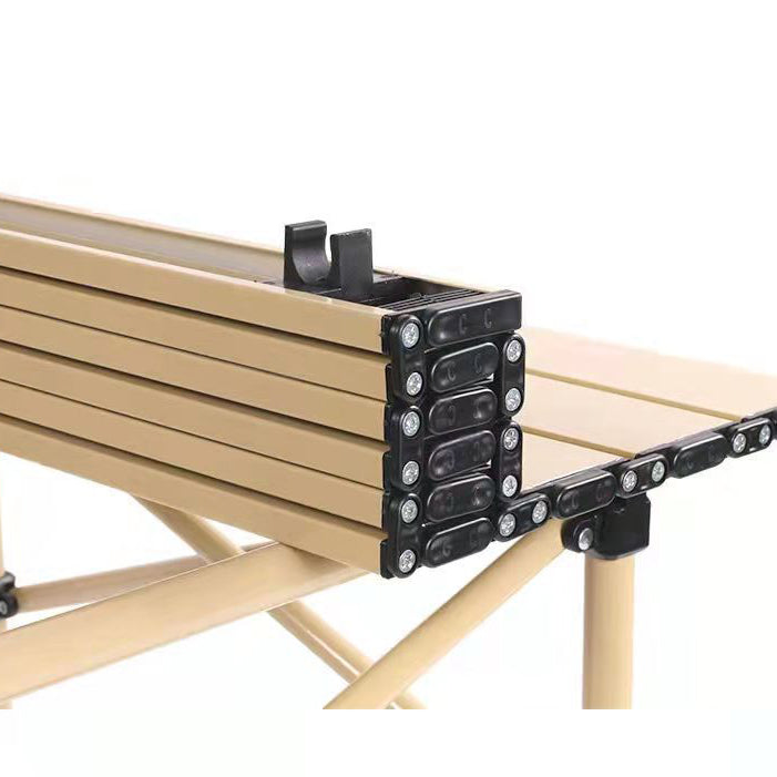 Set camping cu masa si 2 scaune pliabile, cu geanta de transport, aluminiu, aurie, 53x51x50 cm