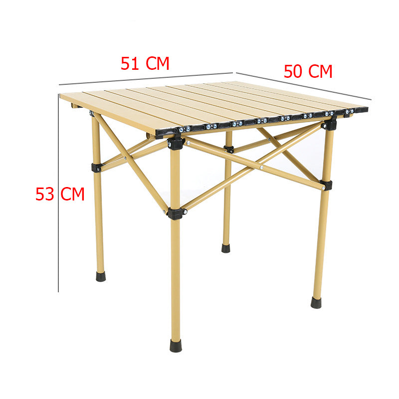 Set camping cu masa si 2 scaune pliabile, cu geanta de transport, aluminiu, aurie, 53x51x50 cm