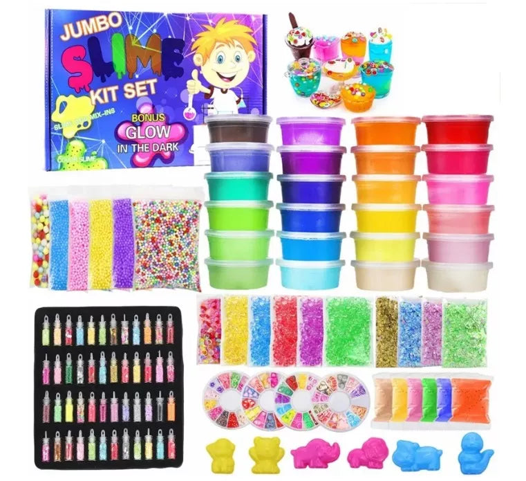 Set creativ slime cu 24 culori si 120 accesorii, sigure si non-toxice