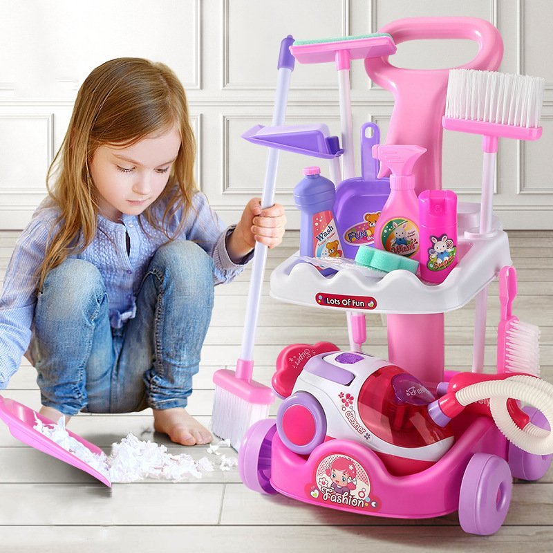 Set curatenie copii, educativ si interactiv, 12 piese, aspirator inclus, matura, faras, 51cmx29cmx27.5cm - BUZ.RO