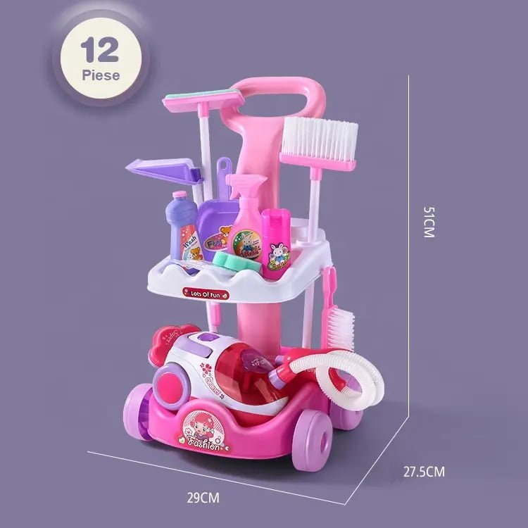 Set curatenie copii, educativ si interactiv, 12 piese, aspirator inclus, matura, faras, 51cmx29cmx27.5cm - BUZ.RO